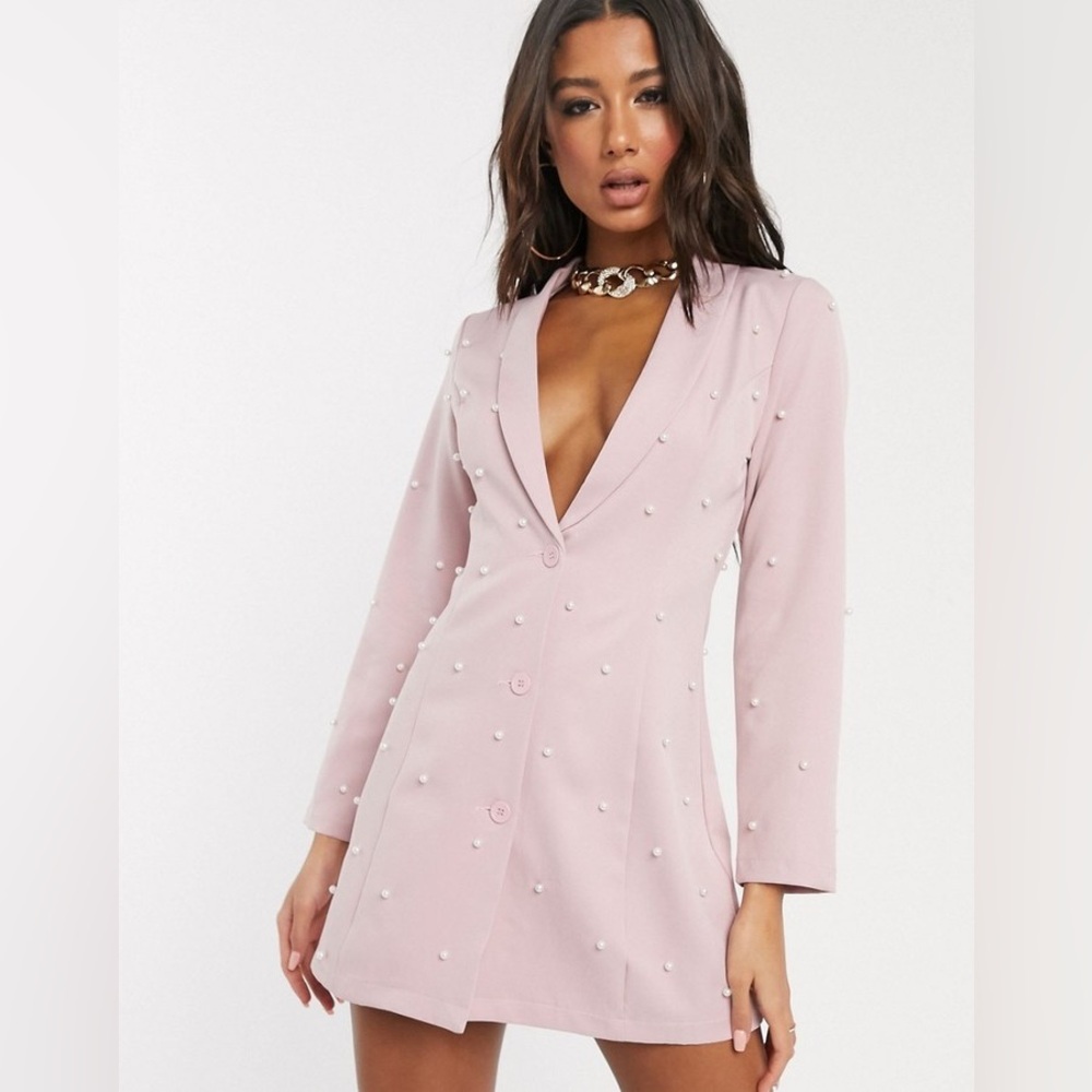 Saint Genies | Selena Pearl Embellished Tuxedo Blazer Dress- 10